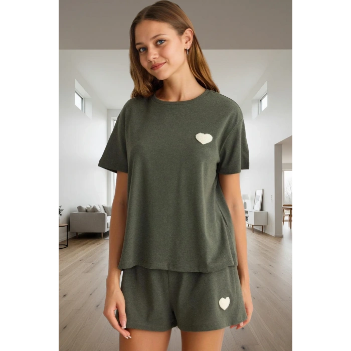 2li Pamuklu Pijama Takımı Kalp Detaylı Yazlık Örme Kumaş Özel Tasarım Kaliteli İşçilik