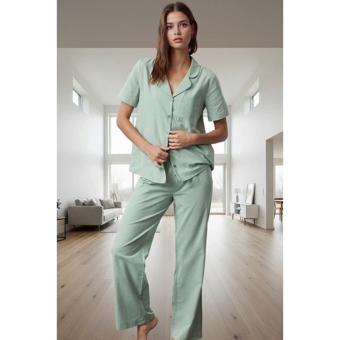 2li Pamuklu Pijama Takımı Regular Kalıp Flamlı Pamuk Kumaş Ev Konforu Rahat Kullanım