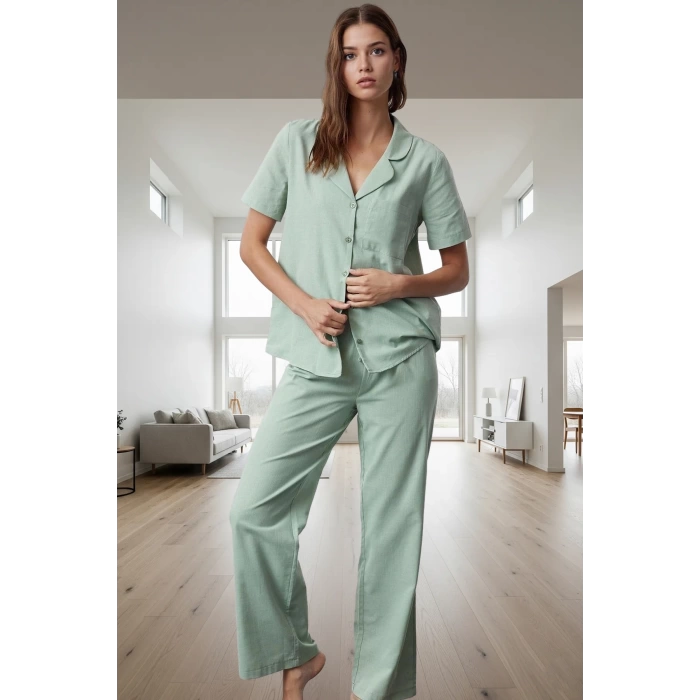 2li Pamuklu Pijama Takımı Regular Kalıp Flamlı Pamuk Kumaş Ev Konforu Rahat Kullanım