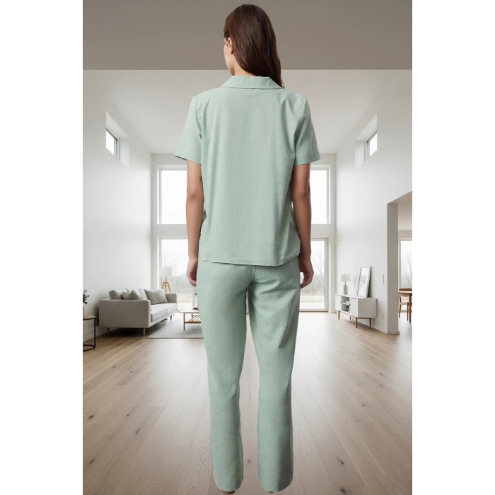 2li Pamuklu Pijama Takımı Regular Kalıp Flamlı Pamuk Kumaş Ev Konforu Rahat Kullanım