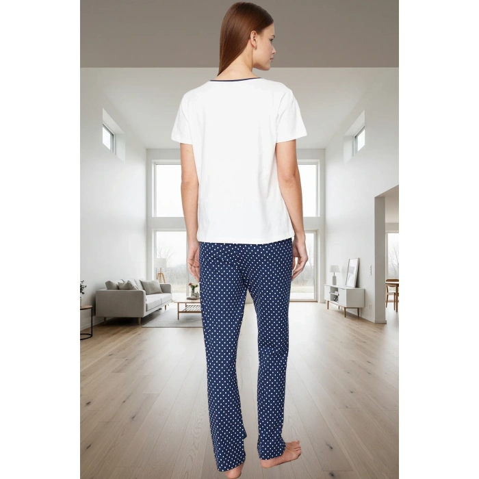 2li Pijama Takımı Nefes Alan Pamuk Kumaş Puantiyeli Desen Regular Kalıp Tüm Sezon Modern Stil