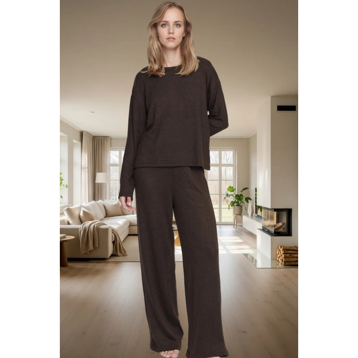 2li Pijama Takımı Polyester Karışımlı Basic Rahat Kışlık Konforlu Kesim