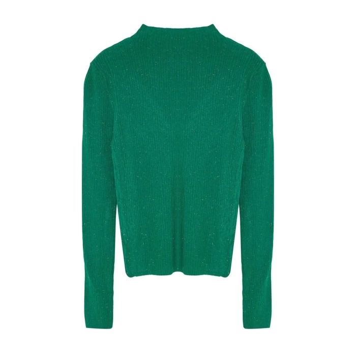 Women Fashion Stylish Stand Collar Standard Sleeve Regular Special Yarn Knitwear Sweater