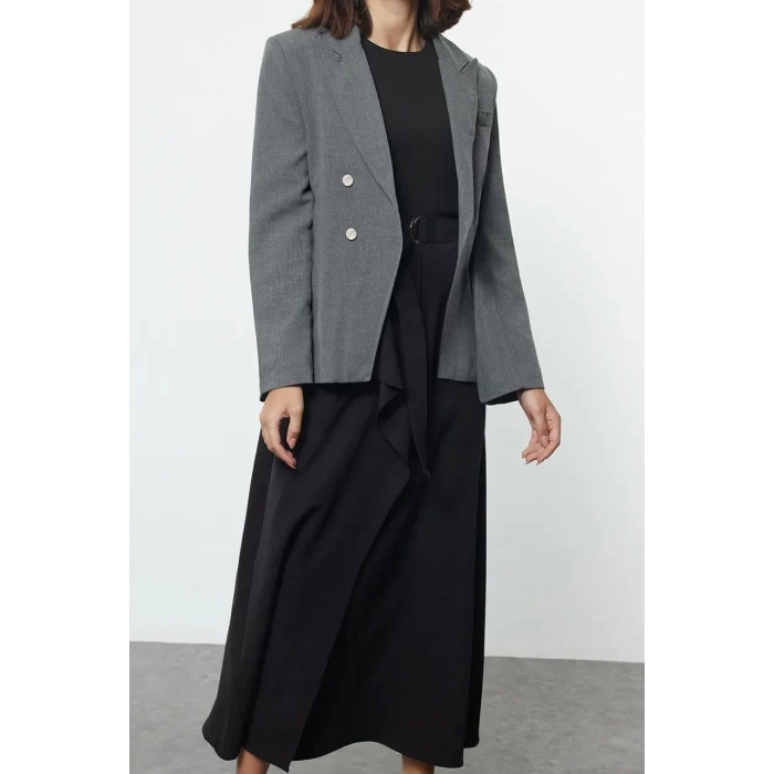 Fashion Style Fitted Crew Neck Long Hijab Belted Front Detailed Sleeveless Woven Vest Dress