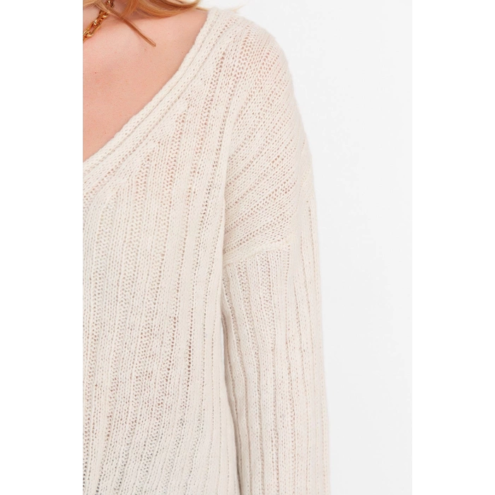 Womens Modern Style Casual Long V Neck Plain Sleeve Crop Knitwear Sweater