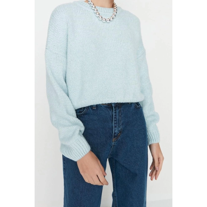Womens Modern Style Comfortable Long Crew Neck Plain Sleeve Regular Knitwear Sweater