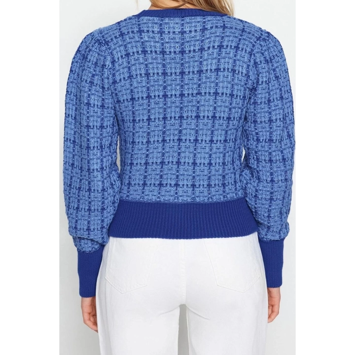 Womens Modern Style Casual Long Crew Neck Textured Sleeve Regular Knit Sweater