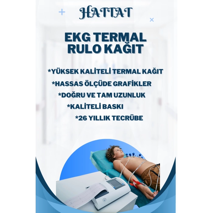 100 Adet Rulo Ekg Ecg 50mmx20metre Tam Metrajlı Yüksek Kaliteli Hassas Karelajlı Rulo Termal Kağıt