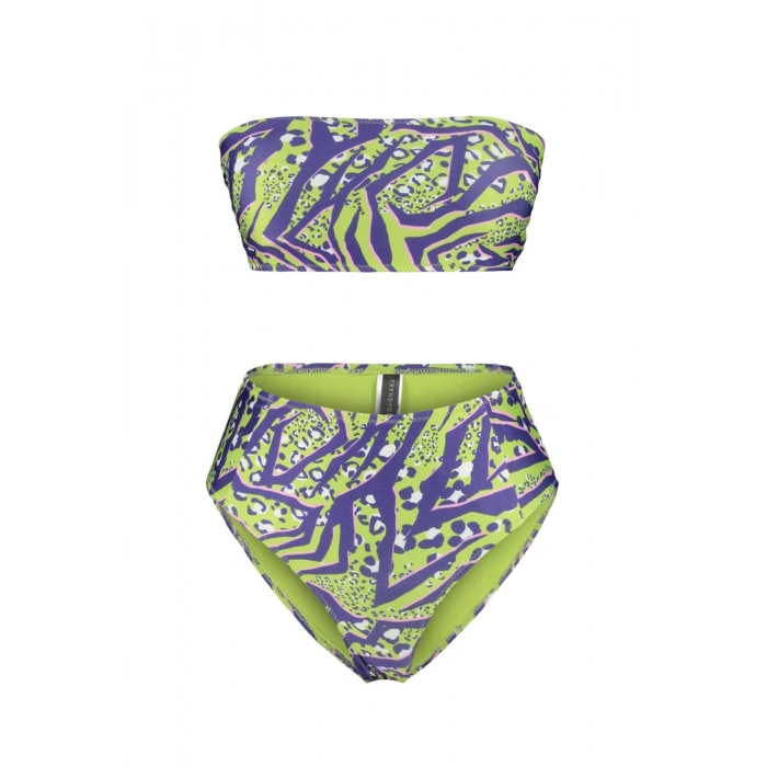 Kadın Yüksek Bel Straplez Bikini Takımı Bandeau Üst Çıkarılabilir Pedli Şık Plaj Hipster Mayo