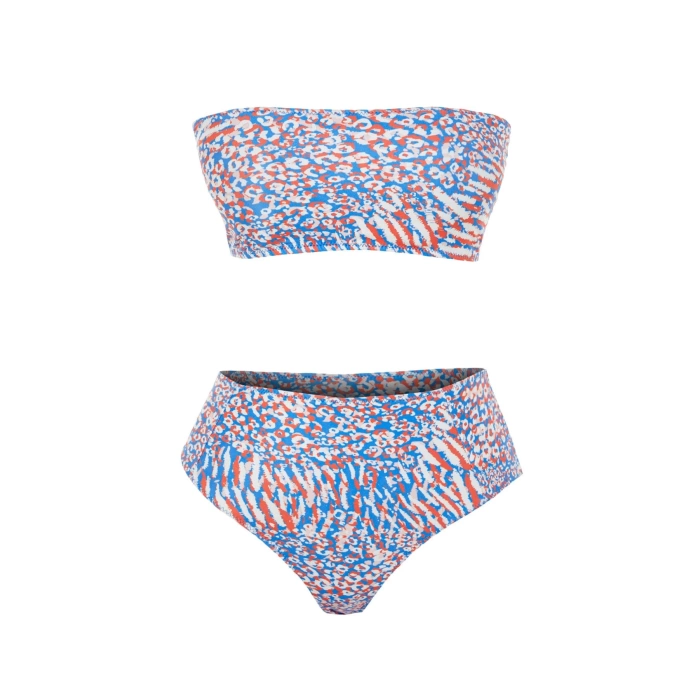 Kadın Yüksek Bel Straplez Bikini Takımı Bandeau Üst Çıkarılabilir Pedli Şık Plaj Hipster Mayo
