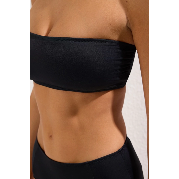 Kadın Yüksek Bel Straplez Bikini Takımı Bandeau Üst Çıkarılabilir Pedli Şık Plaj Hipster Mayo
