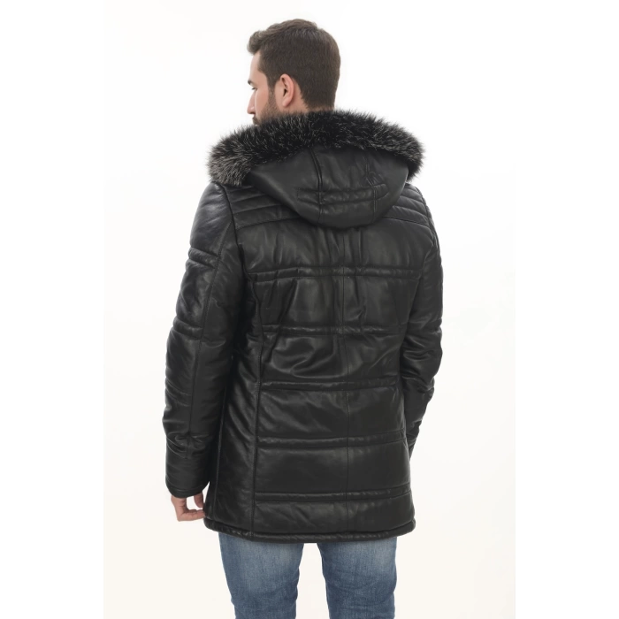 Erkek Günlük Şıklık İçin Derimont Parka Erkek Hakiki Kuzu Derisi Mont Kapüşonlu Kürklü Kaban