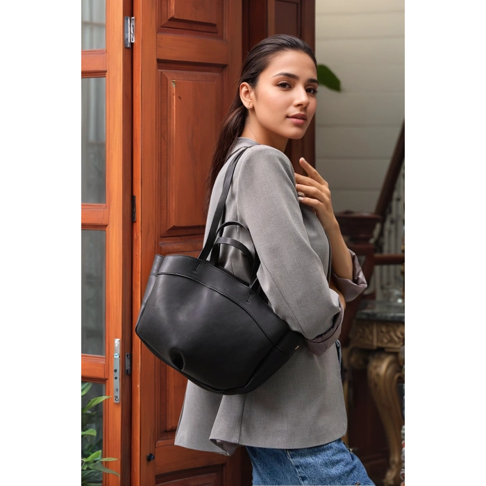 Modern Tasarımlı Geniş Hacimli Fermuarlı Kadın Shopper El ve Omuz Çantası