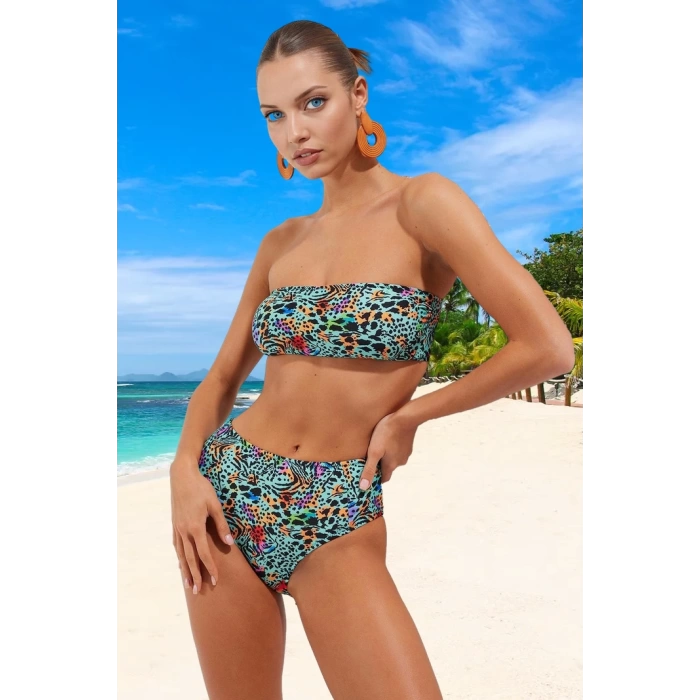 Desenli Straplez Bikini Takımı Su Sporları İçin Hızlı Kuruyan Klora Dayanıklı Esnek Kumaş