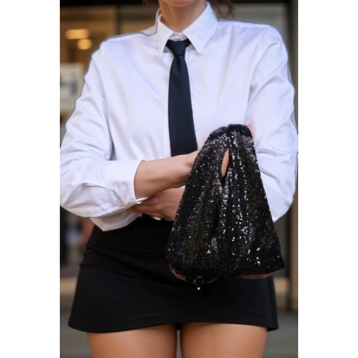 Kadın Pul Detaylı Payetli Mini Boy El Çantası Işıltılı ve Şık Gece Nikah Düğün Aksesuarı