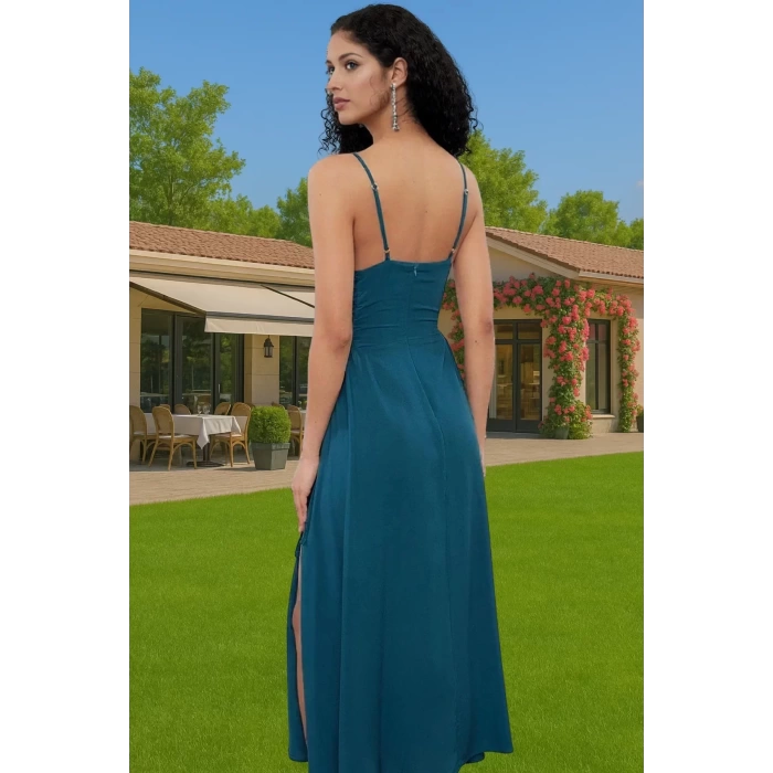 Şık Maxi Elbise V Yaka Kolsuz Dokuma Viskoz Plaj Elbisesi Özel Tasarım Modern Stil Dayanıklı Malzeme
