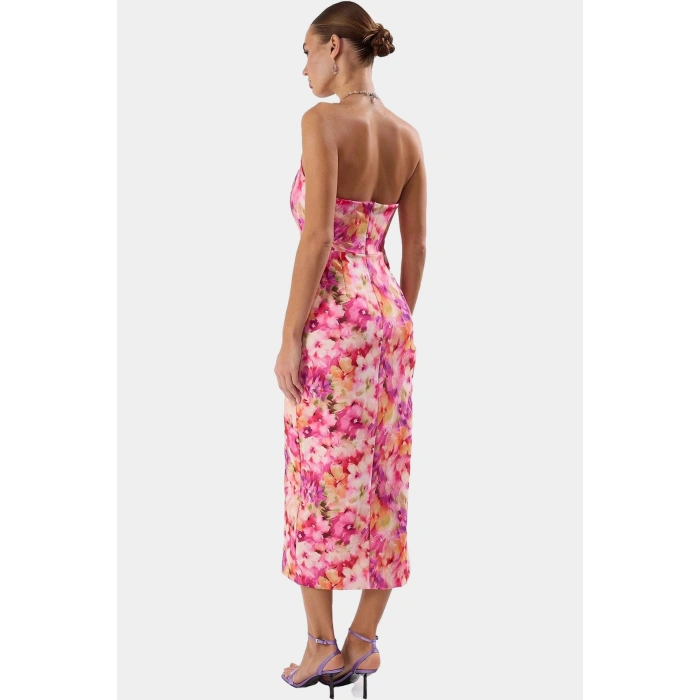 Kadın Bodycon Midi Elbise Kare Yaka Finike Dokuma Yazlık Şık Elbise Trend Tasarım Yüksek Kalite