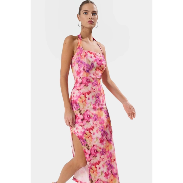 Kadın Bodycon Midi Elbise Kare Yaka Finike Dokuma Yazlık Şık Elbise Trend Tasarım Yüksek Kalite