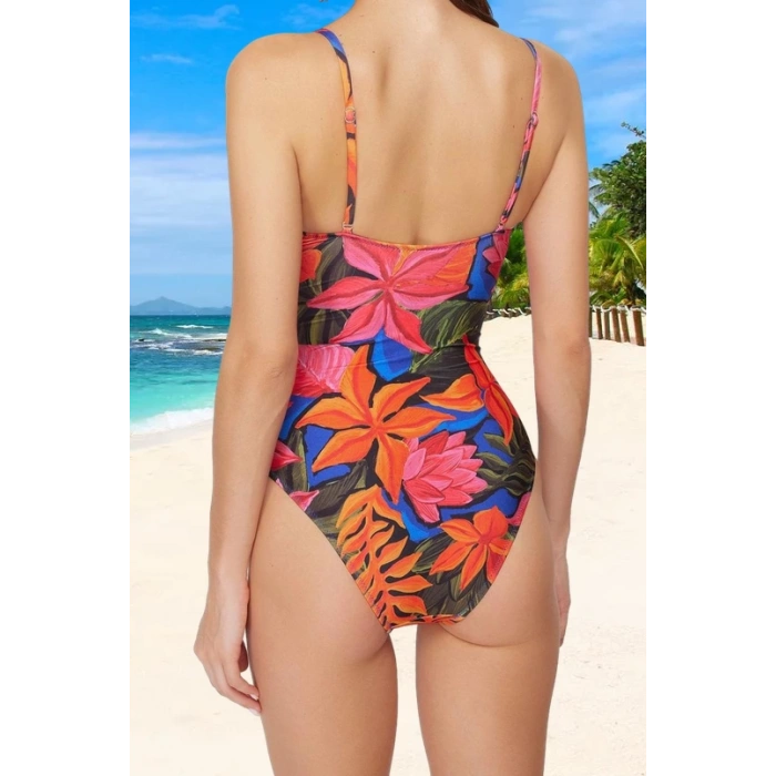Desenli Bağlamalı Mayo Su Sporları İçin Ergonomik Kesim Plaj Mayosu Swimsuit Sporu Kıyafeti