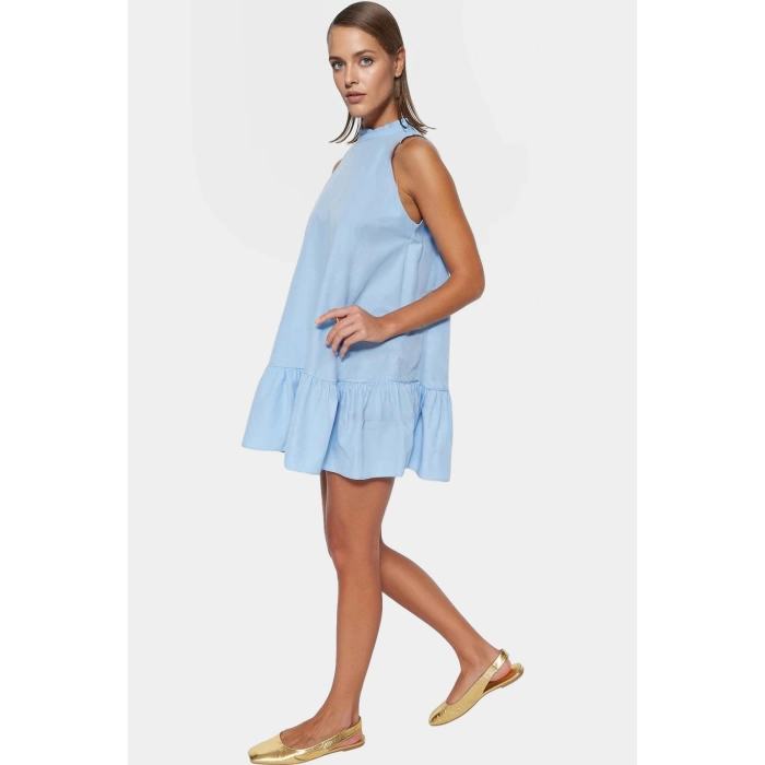 Kadın Rahat Kesim Mini Poplin Dokuma Elbise Yaz Mevsimi Günlük Tarz Seçkin Malzeme Premium Kalite