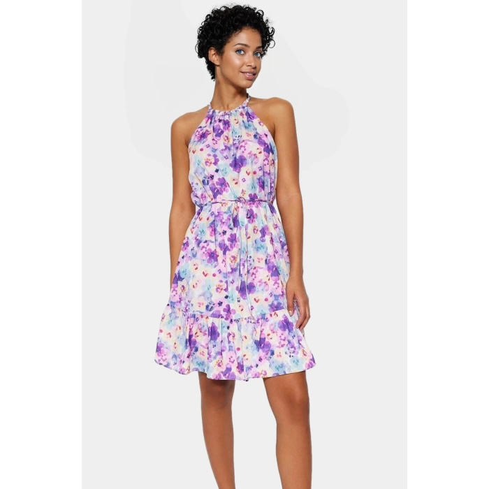 Çiçekli Desenli Mini Şifon Elbise Düz Kesim Halter Yaka Yazlık Modern Stil Günlük Kullanım İçin