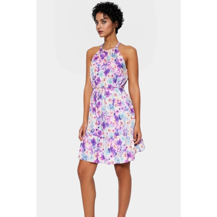 Çiçekli Desenli Mini Şifon Elbise Düz Kesim Halter Yaka Yazlık Modern Stil Günlük Kullanım İçin