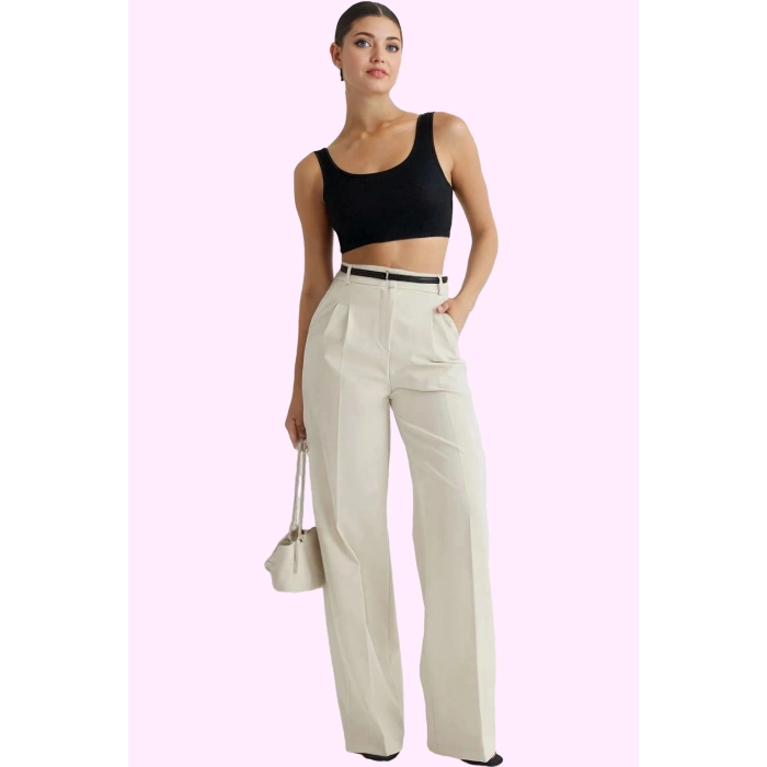 Kadın Geniş Paça Uzun Pantolon Düz Desen Wide Leg Yüksek Bel Günlük Yaz Aylarının Vazgeçilmezi