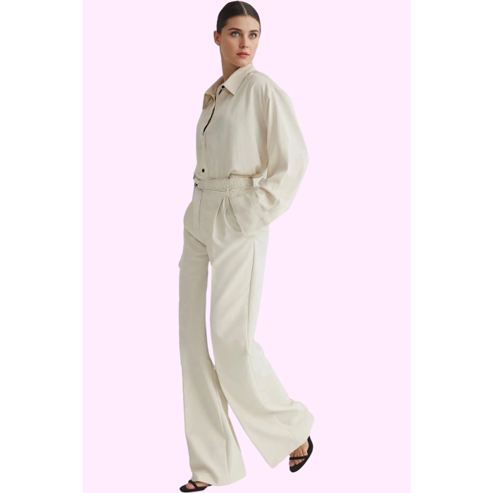 Kadın Geniş Paça Uzun Pantolon Düz Desen Wide Leg Yüksek Bel Günlük Yaz Aylarının Vazgeçilmezi
