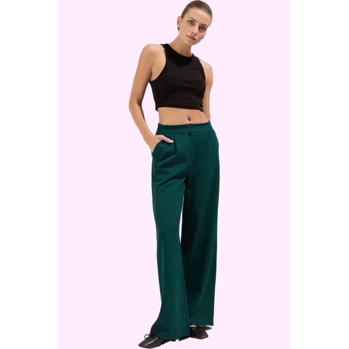 Kadın Geniş Paça Pantolon Yüksek Bel Düz Desen Finike Dokuma Günlük Kullanım Modern Tasarım