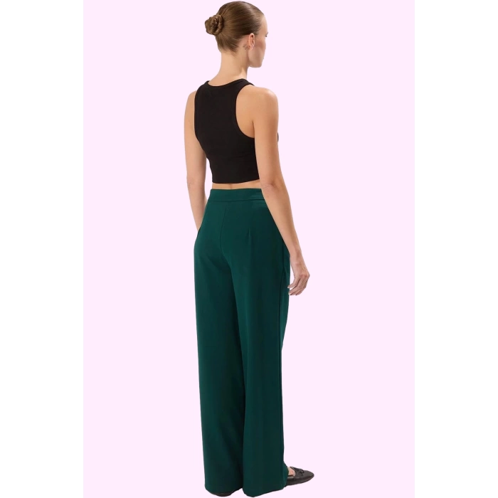 Kadın Geniş Paça Pantolon Yüksek Bel Düz Desen Finike Dokuma Günlük Kullanım Modern Tasarım