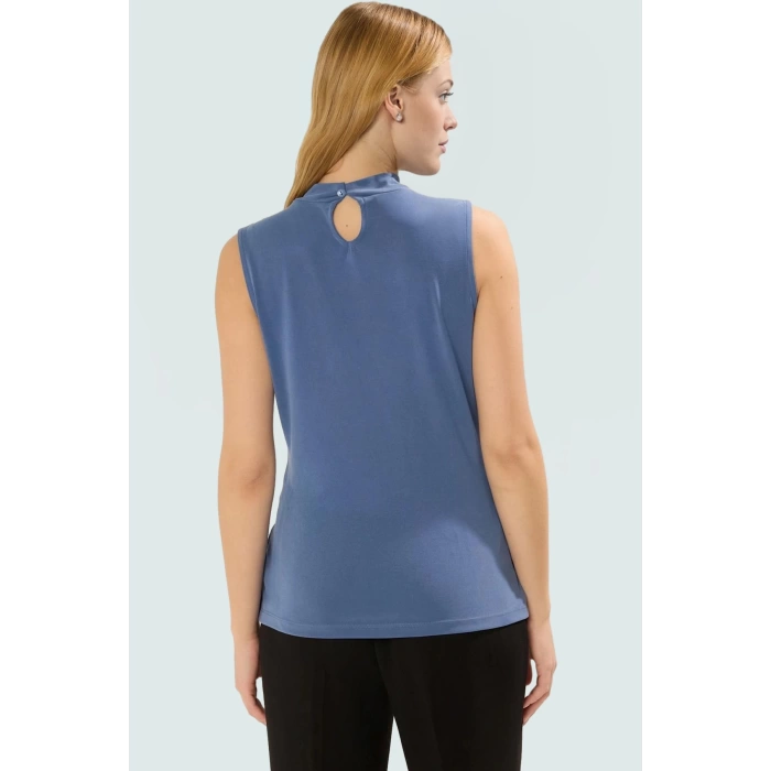71% Modal 29% Polyester Bluz Dik Yaka Asimetrik Kolsuz Tasarım Kaliteli İşçilik Uzun Ömürlü