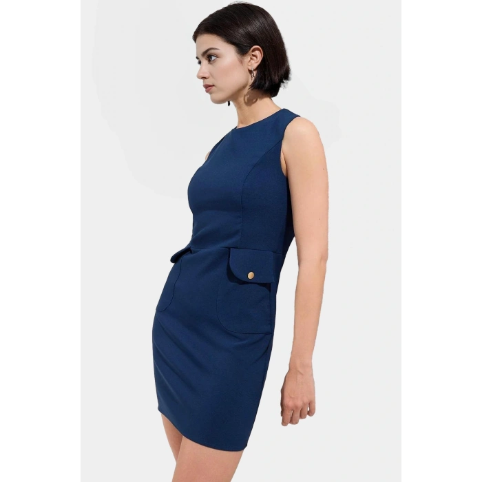 88 Polyester 12 Elastan Mini Elbise Şık Bodycon Kesim Bisiklet Yaka Cepsiz Tasarım