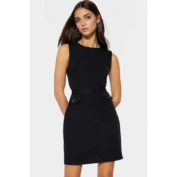 88 Polyester 12 Elastan Mini Elbise Şık Bodycon Kesim Bisiklet Yaka Cepsiz Tasarım