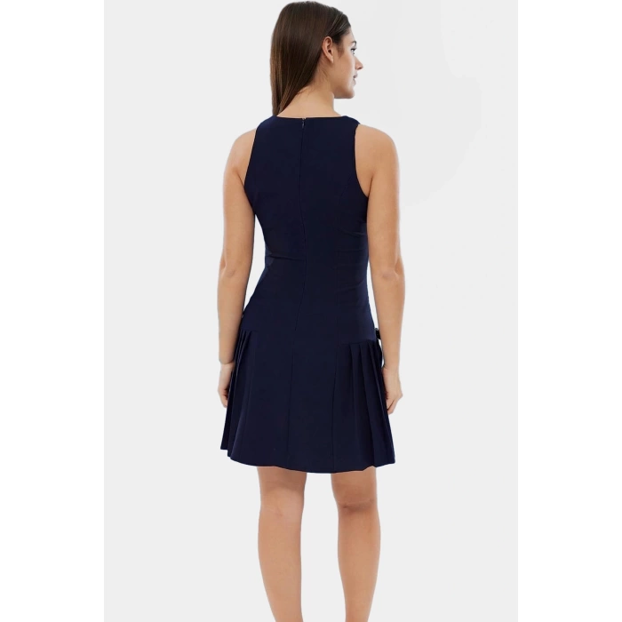 88% Polyester Mini Elbise Finike Dokuma A Kesim Kemer Detayli Kolsuz Yüksek Kalite