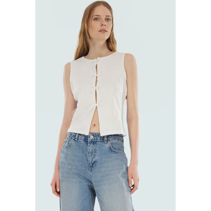 97 Pamuk 3 Elastan Kaşkorse Bluz Fitted Crop Bisiklet Yaka Günlük Özenle Seçilmiş