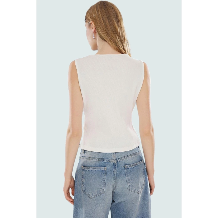 97 Pamuk 3 Elastan Kaşkorse Bluz Fitted Crop Bisiklet Yaka Günlük Özenle Seçilmiş