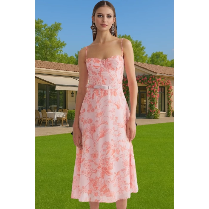 A Kesim Çiçek Desenli Şifon Abiye Elbise Trend Tasarım Kaliteli İşçilik Premium Kalite Modern Stil