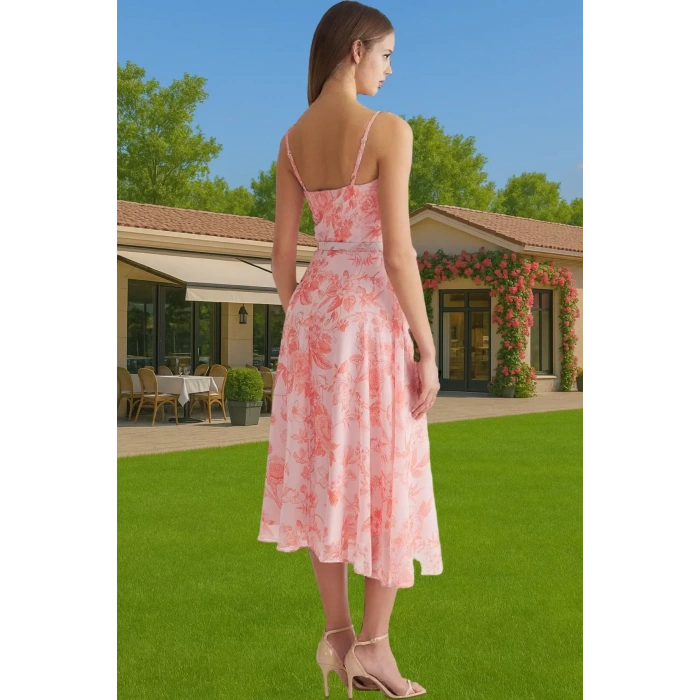 A Kesim Çiçek Desenli Şifon Abiye Elbise Trend Tasarım Kaliteli İşçilik Premium Kalite Modern Stil