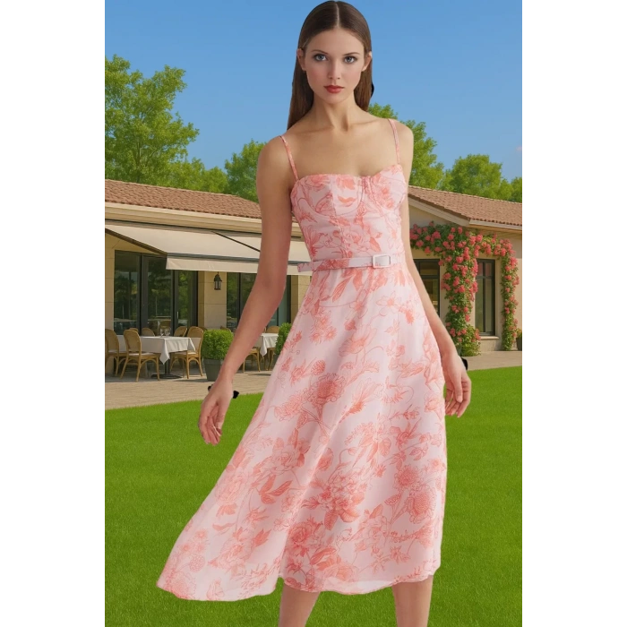 A Kesim Çiçek Desenli Şifon Abiye Elbise Trend Tasarım Kaliteli İşçilik Premium Kalite Modern Stil