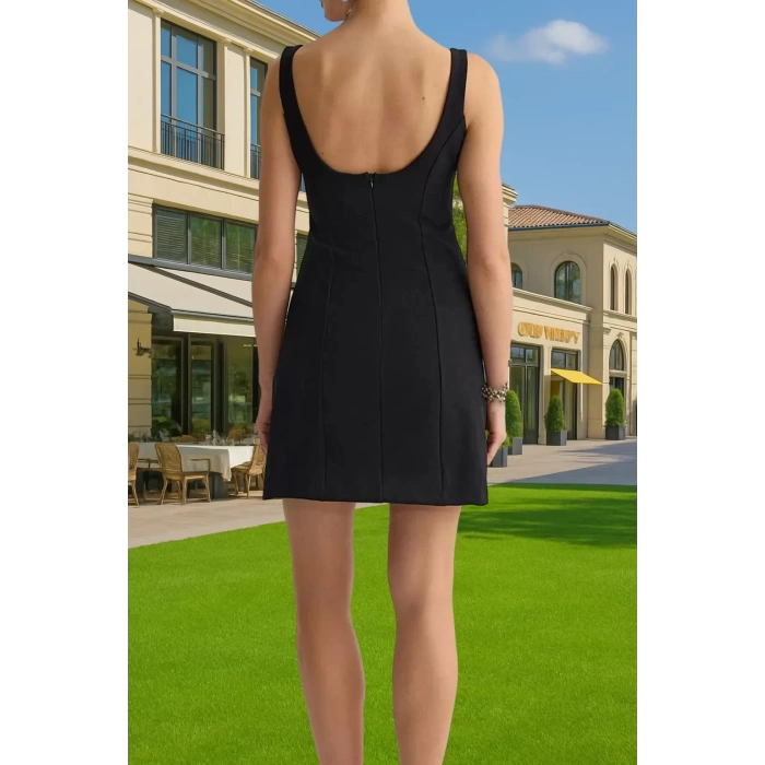 A Kesim Fiyonk Detaylı Kısa Abiye Elbise Dokuma Yazlık Modern Stil Özenle Seçilmiş Şık Görünüm