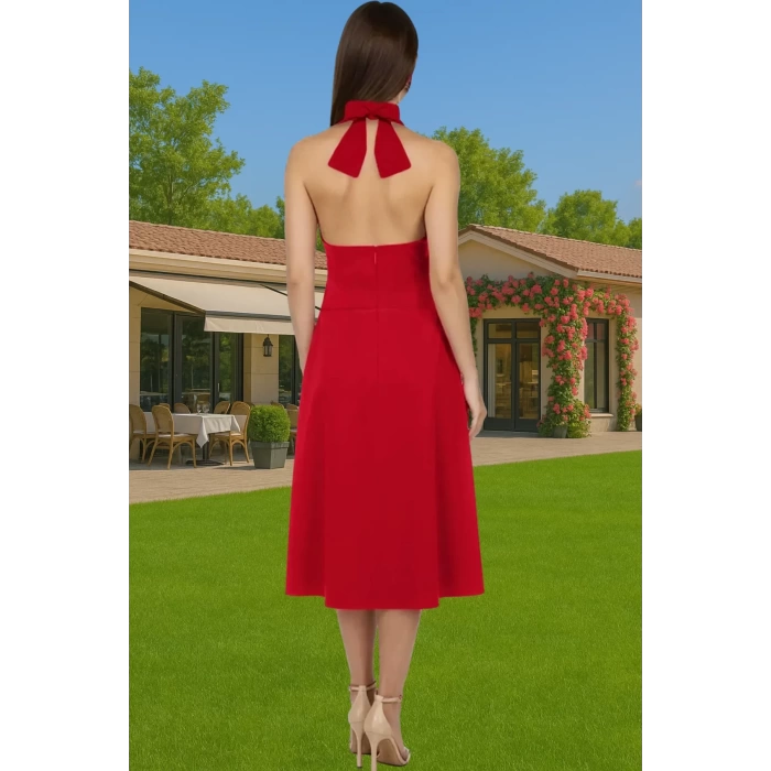 A Kesim Fiyonk Detaylı Midi Dokuma Abiye Elbise Günlük Kullanım İçin Özel Tasarım Modern Stil