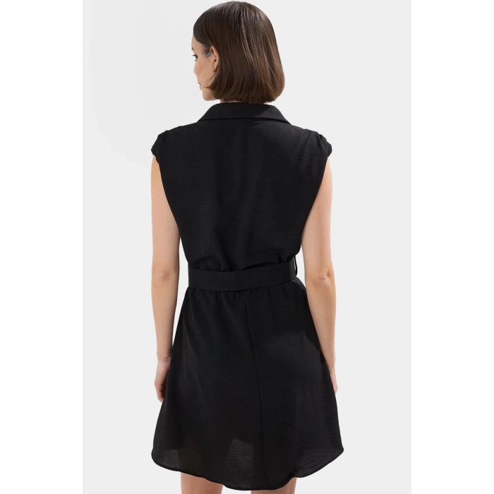 A Kesim Kısa Elbise Kemerli Polyester Dokuma Rahat Günlük Modern Stil Mükemmel Uyum
