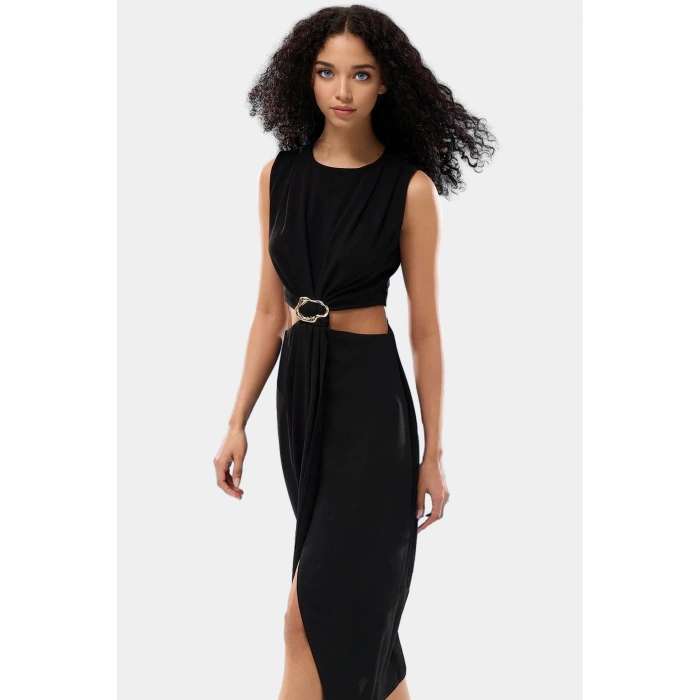 A Kesim Maxi Elbise Cut Out Detaylı Polyester Krep Dokuma Mükemmel Uyum Özenle Seçilmiş