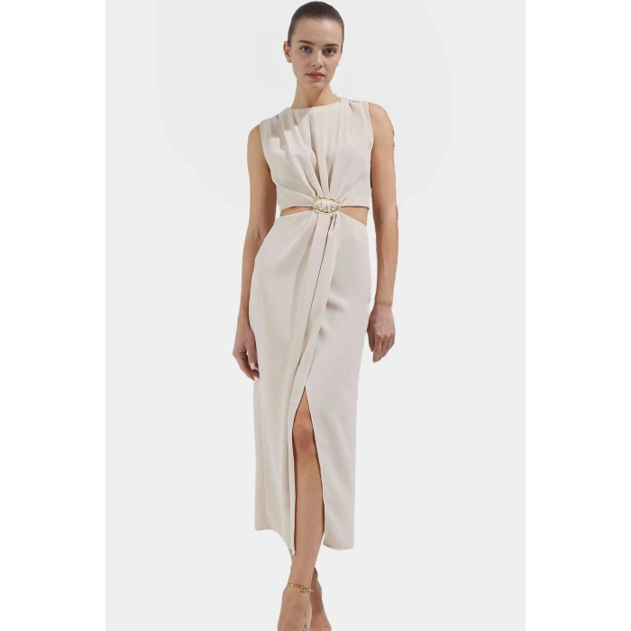 A Kesim Maxi Elbise Cut Out Detaylı Polyester Krep Dokuma Mükemmel Uyum Özenle Seçilmiş