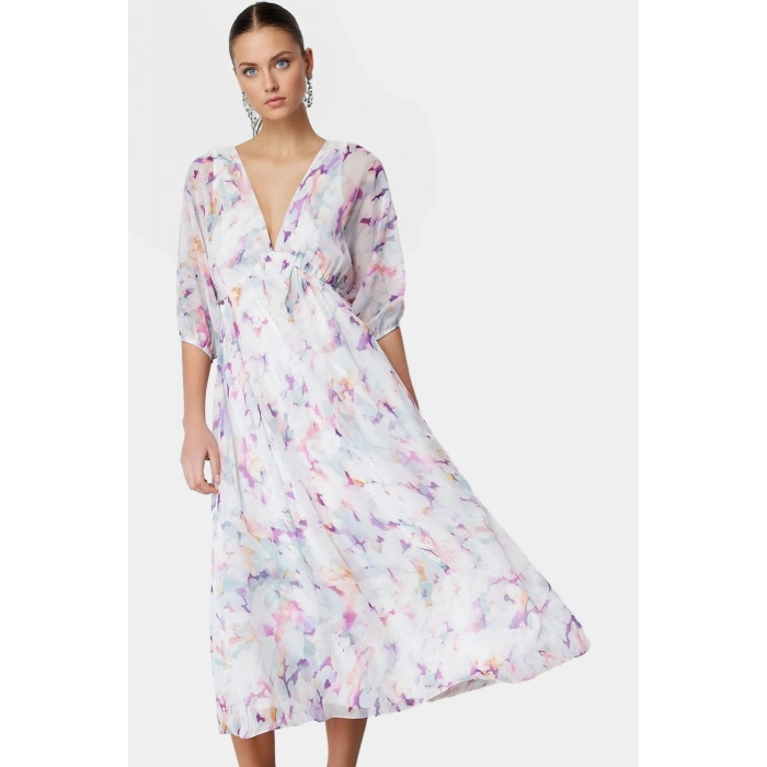 A Kesim Maxi Elbise Şifon Dokuma Soyut Desenli Yazlık Modern Stil Mükemmel Uyum