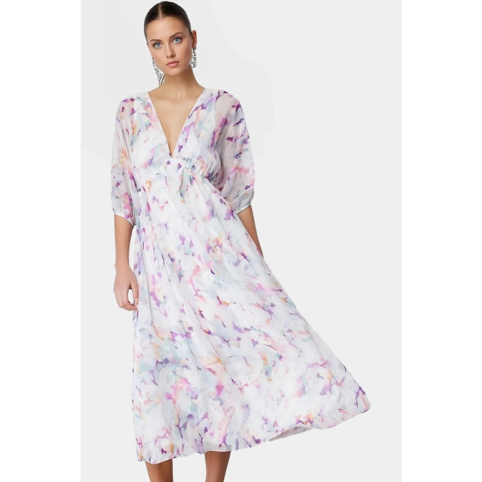 A Kesim Maxi Elbise Şifon Dokuma Soyut Desenli Yazlık Modern Stil Mükemmel Uyum