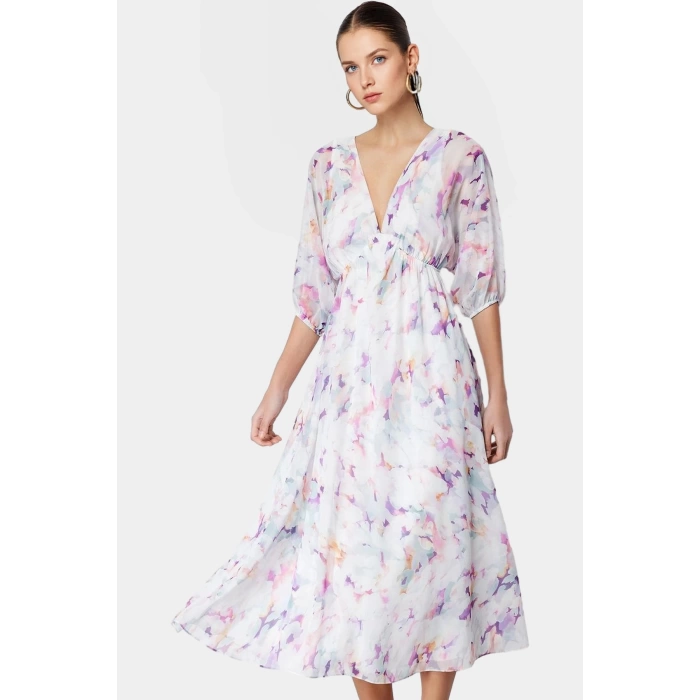 A Kesim Maxi Elbise Şifon Dokuma Soyut Desenli Yazlık Modern Stil Mükemmel Uyum