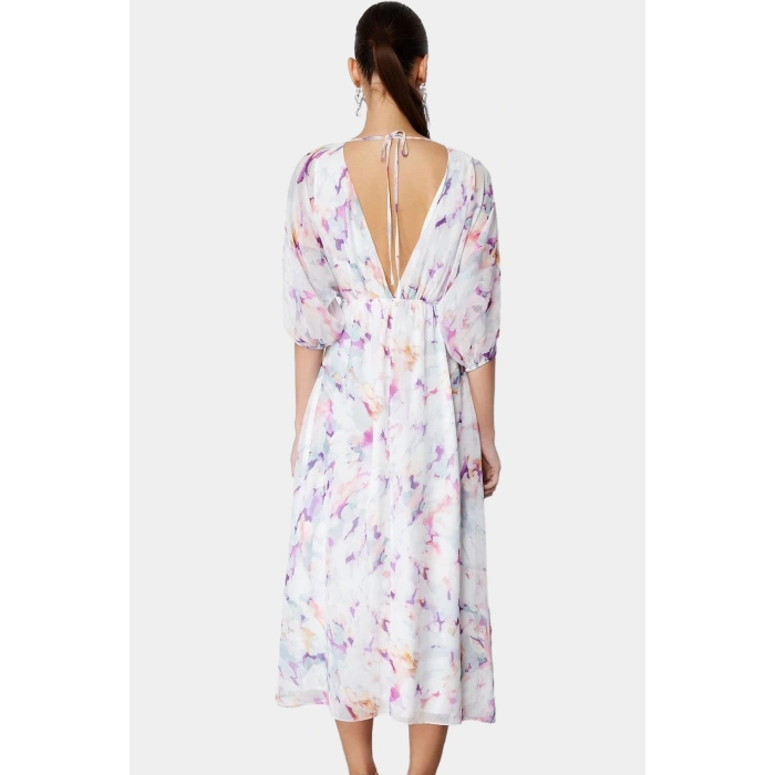 A Kesim Maxi Elbise Şifon Dokuma Soyut Desenli Yazlık Modern Stil Mükemmel Uyum