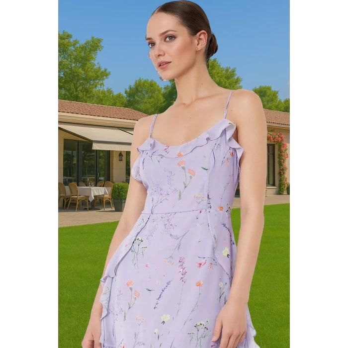 A Kesim Şifon Elbise Çiçekli Desenli Mini Boy Polyester Yazlık Seçkin Malzeme Mükemmel Uyum
