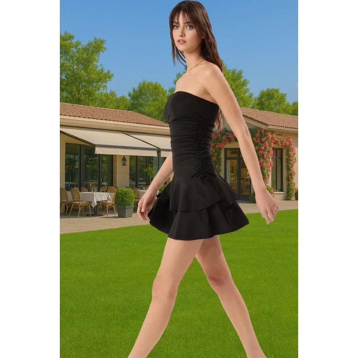 A Kesim Straplez Mini Örme Elbise Polyester Elastan Yazlık Seçkin Malzeme Günlük Kullanım İçin